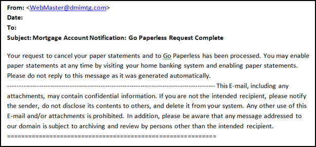 Email Confirmation Mortgage Account Go Paperless