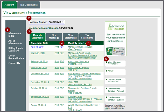 Old Layout of view account eStatements