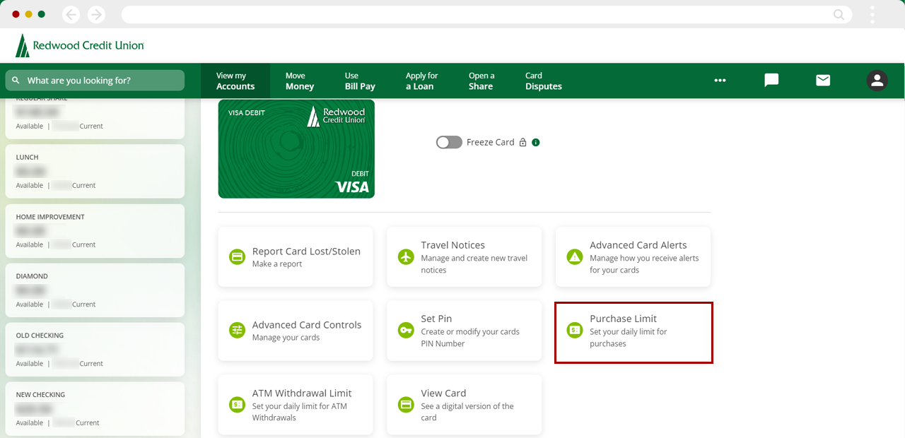 Adjusting debit purchase limits on desktop, step 3