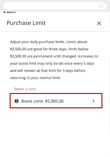 Increasing debit purchase limits in mobile, step 3