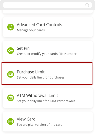 Adjusting your debit purchase limits in mobile, step 3