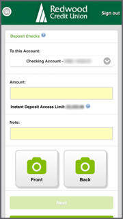 Mobile app Deposit Checkes section