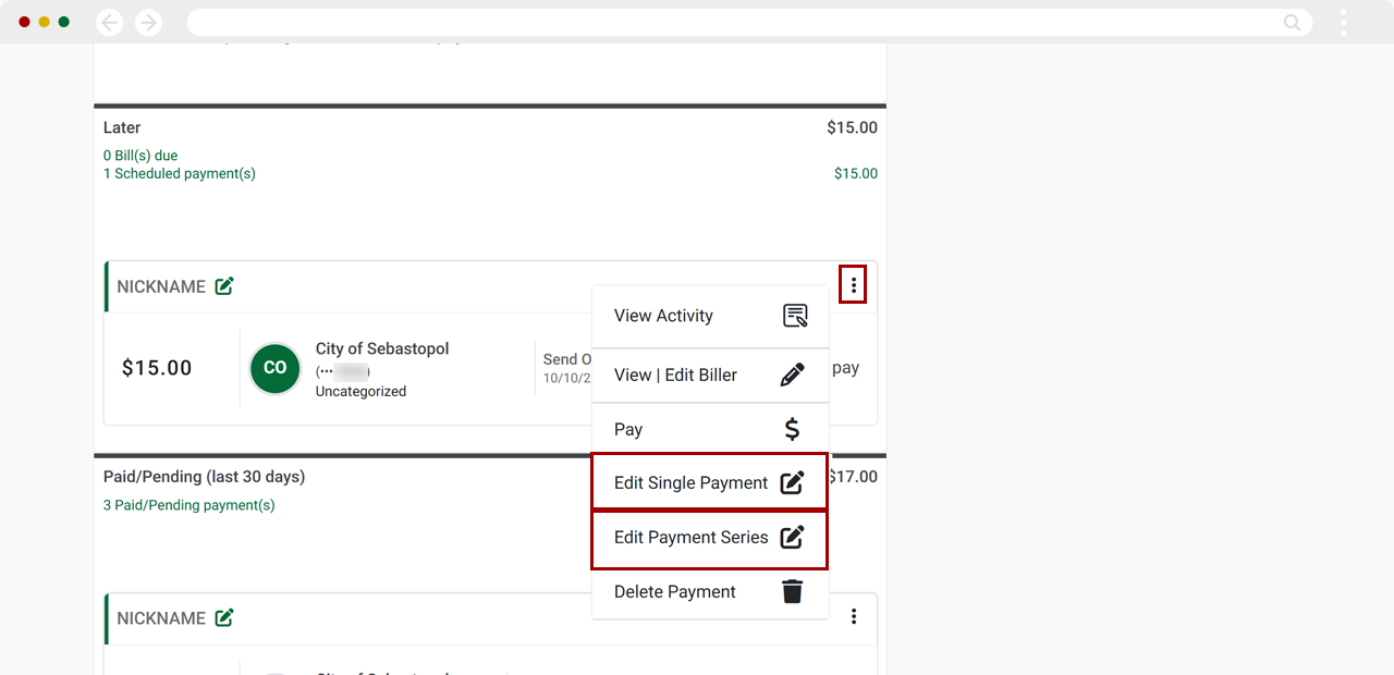 Edit recurring payment on desktop, step 4