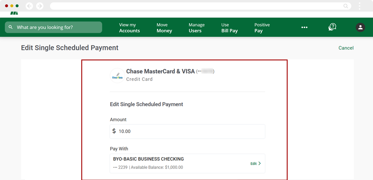 Edit recurring payment on desktop, step 6