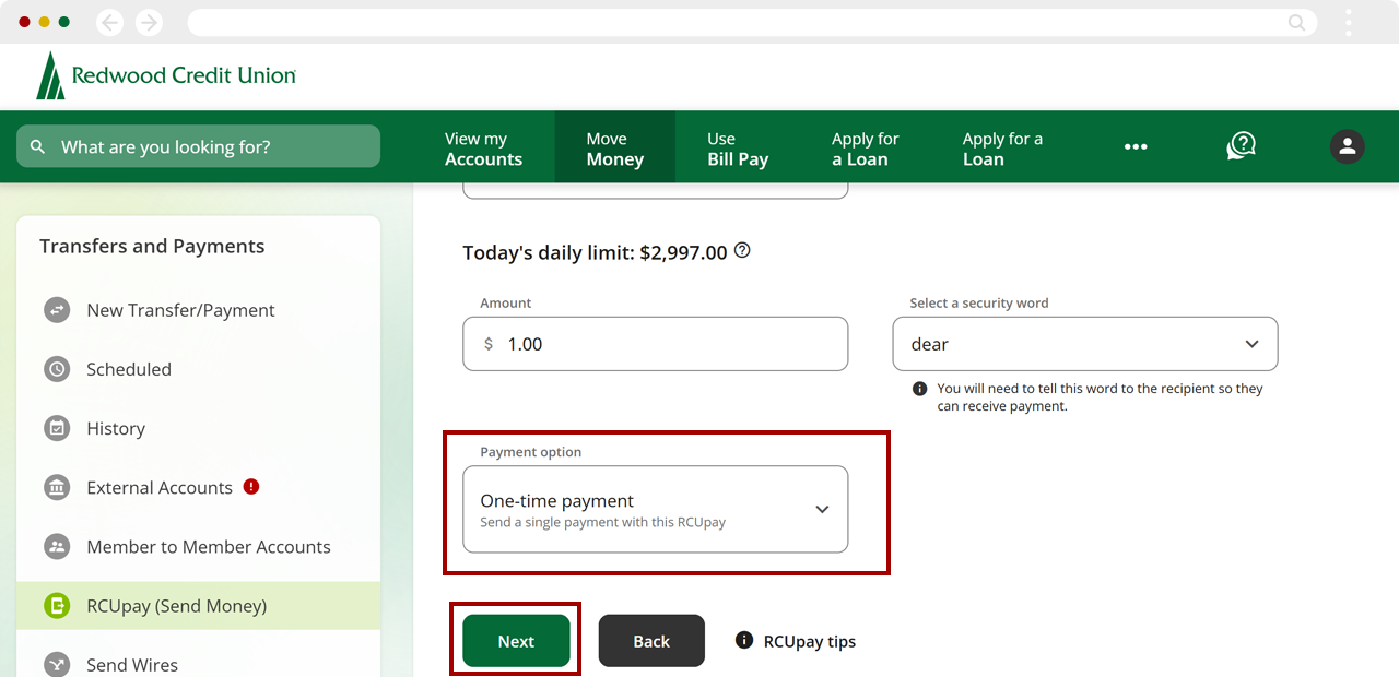 One-time RCUpay on desktop, step 5