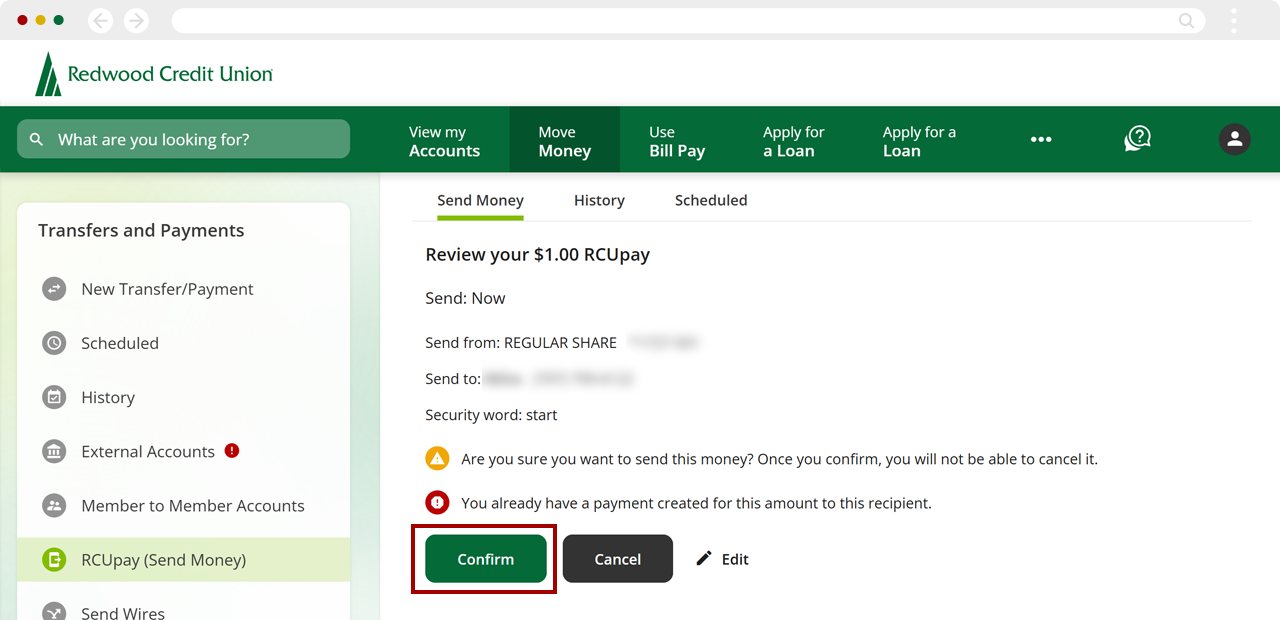 One-time RCUpay on desktop, step 6
