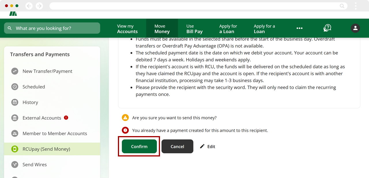 Recurring RCUpay on desktop, step 6