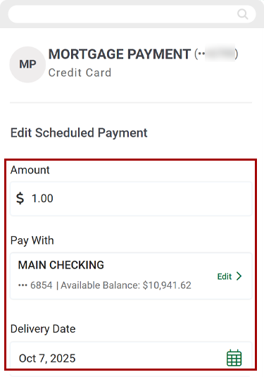Edit recurring payment in mobile, step 6