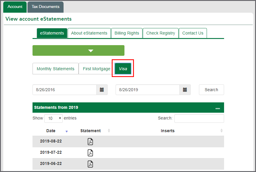 eStatements Visa
