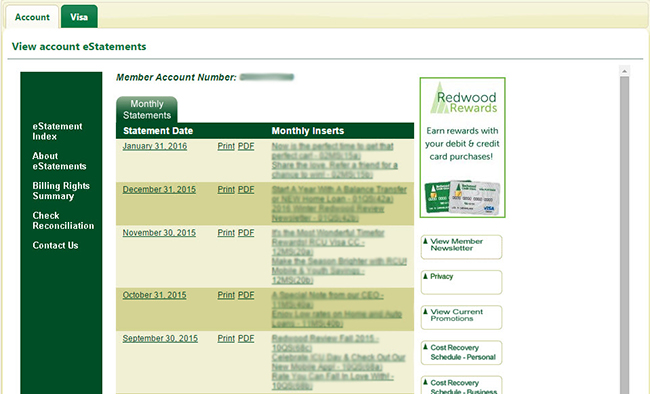 View Account eStatements detail page