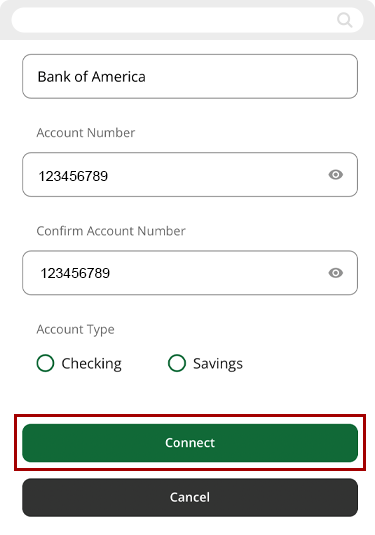 Validating external accounts manually in mobile, step 3