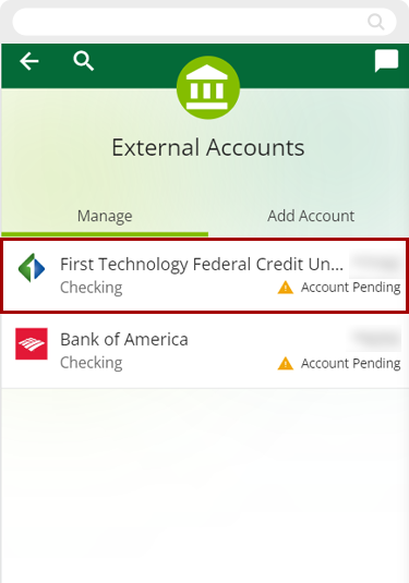 Verifying an external account manually in mobile, step 5
