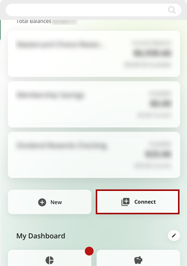 Aggregating your accounts in mobile, step 1