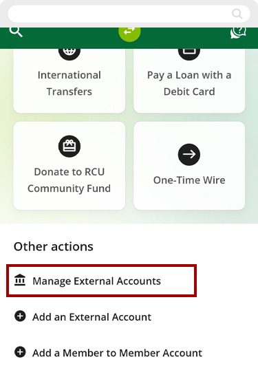Setting up external transfers manually using the mobile app, step 1