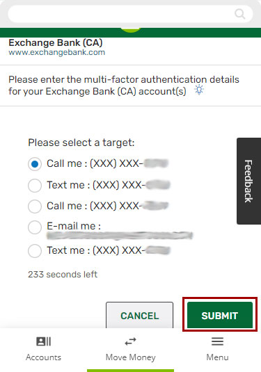 Screenshot of multi-factor authentication for mobile devices