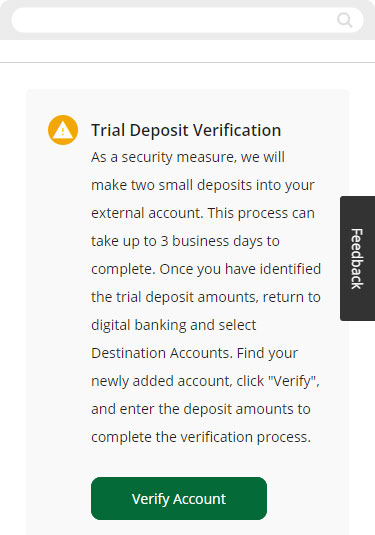 Screenshot of trial deposit verification start on mobile