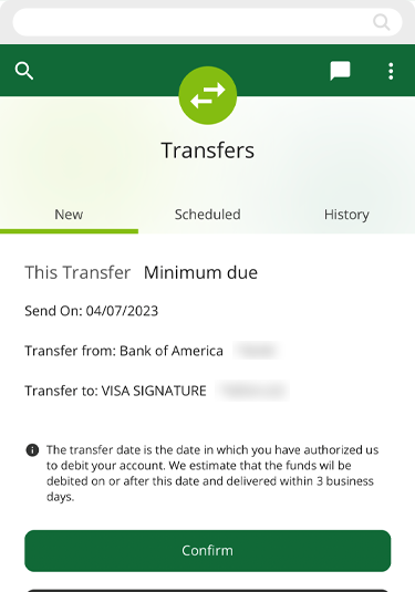 Making a payment to your Visa in mobile, step 3.5