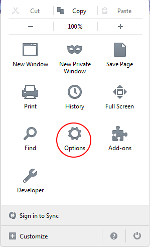 Firefox Options Menu