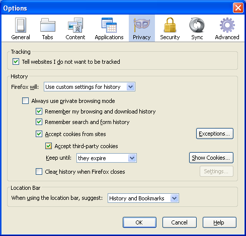 Firefox privacy settings