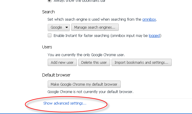 Google Advanced settings
