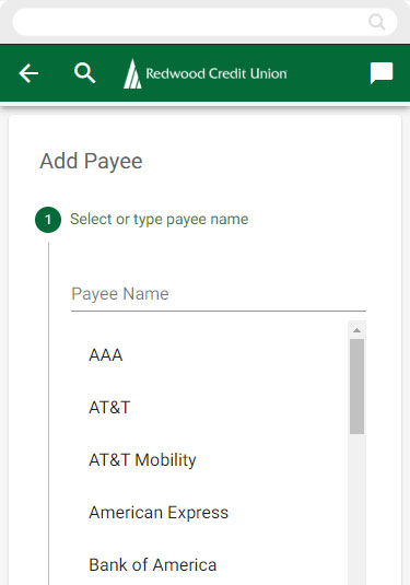 Screenshot of adding a Payee on mobile devices
