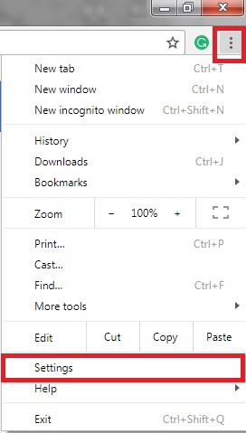 settings menu in Chrome