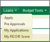 Loans menu in online banking