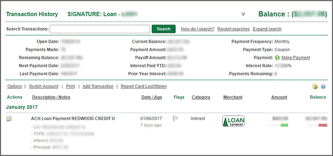 Example of loan detail page.
