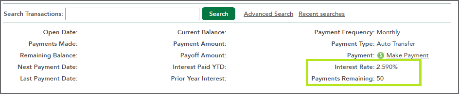 Example of the loan detail page with rates listed. 