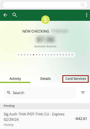 iReporting a lost or stolen credit or debit card in mobile, step 2