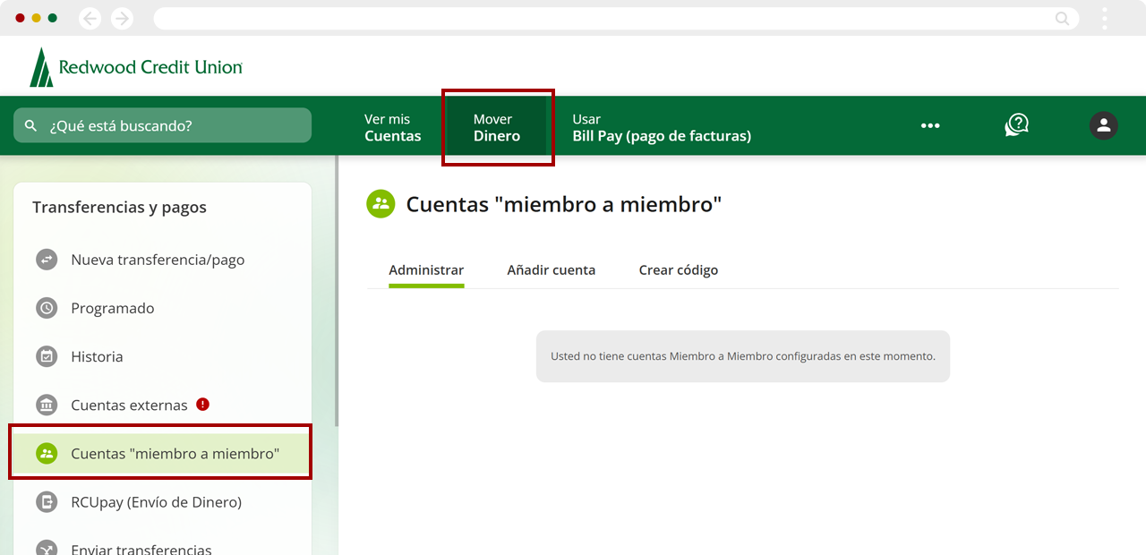 Configurando transferencias de miembro a miembro usando una computadora, paso 1
