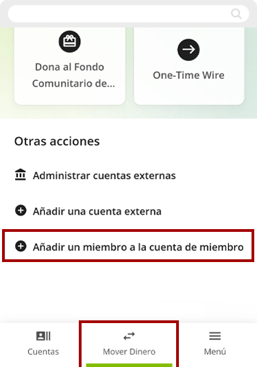 Configurando transferencias de miembro a miembro usando un dispositivo móvil, paso 1