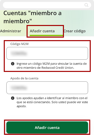 Configurando transferencias de miembro a miembro usando un dispositivo móvil, paso 2
