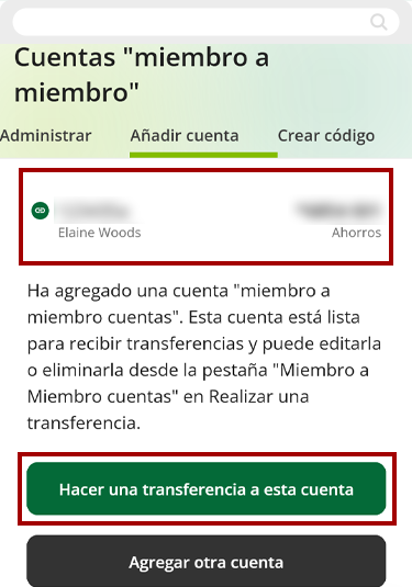 Configurando transferencias de miembro a miembro usando un dispositivo móvil, paso 3