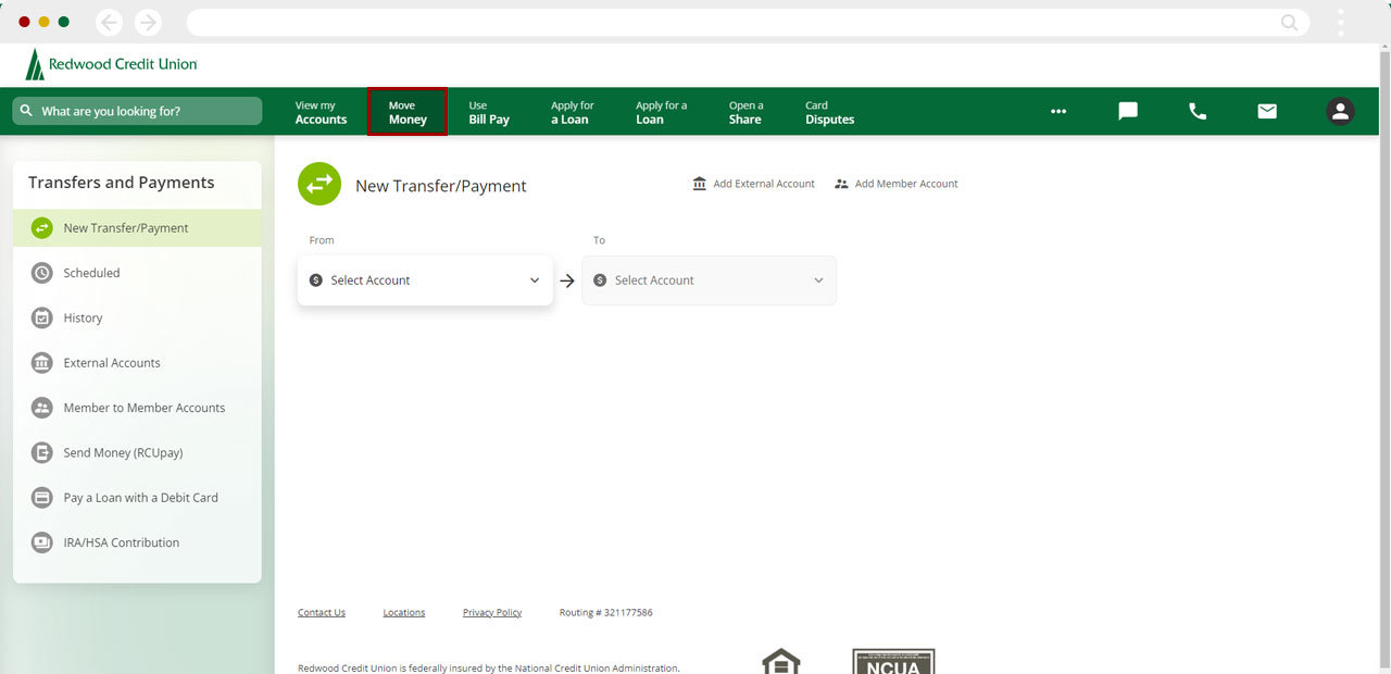 Screenshot of navigating to Move Money on desktop computers