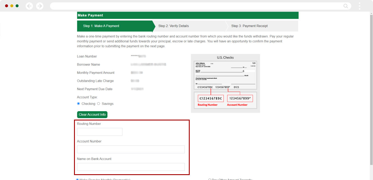 Screenshot of mortgage payment information capture on desktop