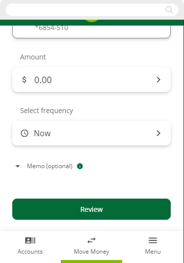 Screenshot of choosing amounts for payments on mobile devices