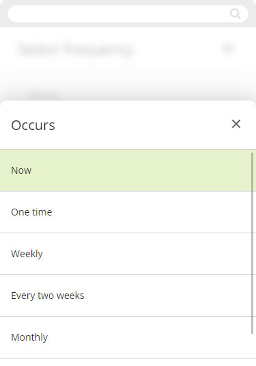 Screenshot of Transfer/Payment time period on mobile devices