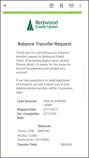 Balance Transfer Request