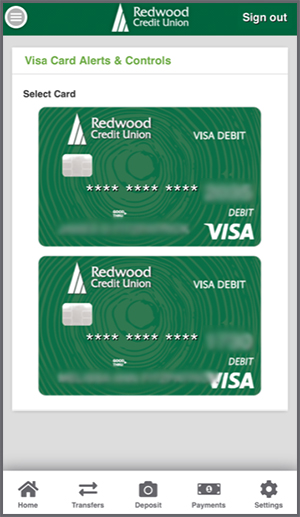 Visa Card Alerts & Controls select card