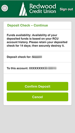 Deposit Check - Continue Funds availability