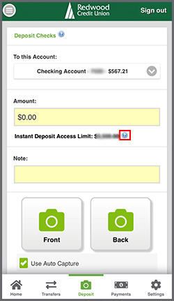 Deposit Checks detail page in mobile. 