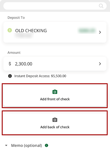 Depositing a check in mobile, step 5