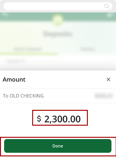 Depositing a check in mobile banking, step 4