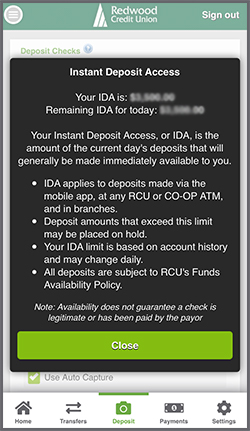 Instant Deposit Access Information 