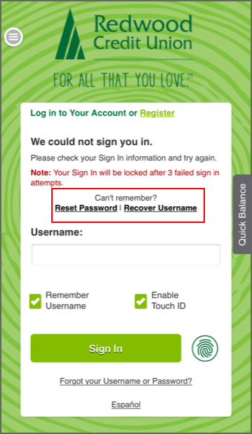 Note: Your Sign In will be locked after 3 failed sign in attempts.