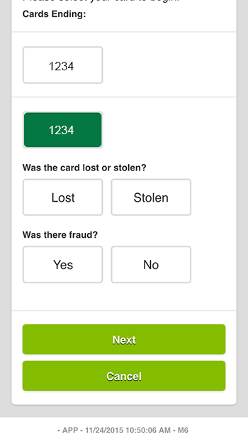 Step 1 - Report a Card Lost or Stolen Questions