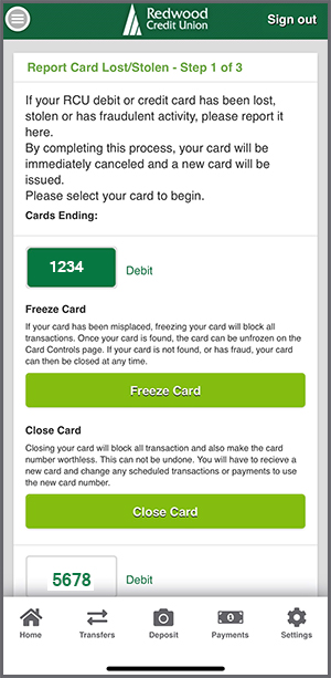 Step 1 - Report a Card Lost or Stolen Questions Freeze Card