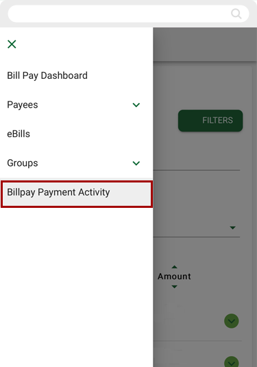 Finding the last payment made to a payee in Bill Pay on mobile, step 1