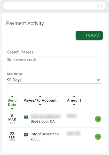 Finding the last payment made to a payee in Bill Pay on mobile, step 2
